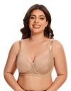 Beautify Curvy Cut & Sew Lace Neckline Double Layered Wired Bra-SKIN