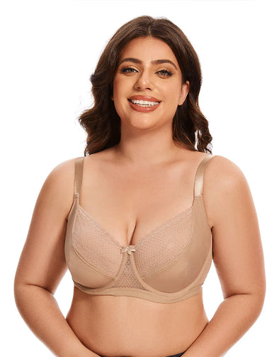 Beautify Curvy Cut & Sew Lace Neckline Double Layered Wired Bra-SKIN