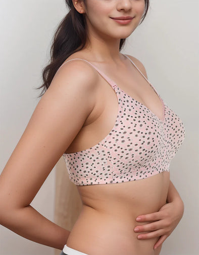 COTTON DOUBLE LAYERED MID HIGH PANEL NON WIRED PRINTED BRA -CANDY FLORAL PRINT
