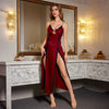 Deluxe Midnight Series New European and AmericanPajamas Women's Ice Silk Sexy Suspender Split Long Dress SQ3542