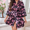 Ice silk pajamas women's summer light luxury short sleeves cool short pajamas large size bathrobes bow loungewear 22355