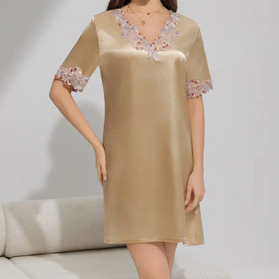 Ice Silk Short Sleeve Pajamas Women's Summer Lace Thin Ice Silk Loungewear Women's SQ22136
