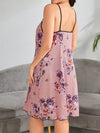 Plus Floral Print Contrast Binding Lettuce Trim Cami Pajama Nightdress
