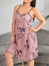 Plus Floral Print Contrast Binding Lettuce Trim Cami Pajama Nightdress