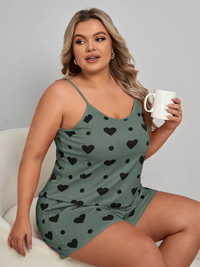 Plus Heart Print Cami Top & Shorts PJ Set