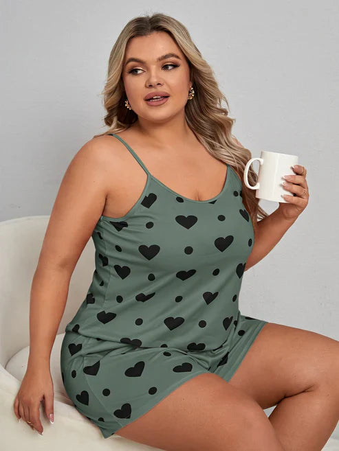 Plus Heart Print Cami Top & Shorts PJ Set