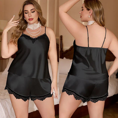 solid color spring and summer women's loungewear suspender shorts set sexy lace model breathable and comfortable 22208